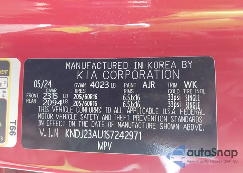 2025 Kia Soul Lx из США, поврежденный, VIN KNDJ23AU1S7242971